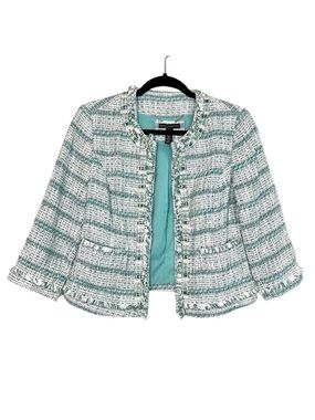 BLACK LABEL BY CHICO'S Embellished Tweed Jacket in Brampton Aqua size 0